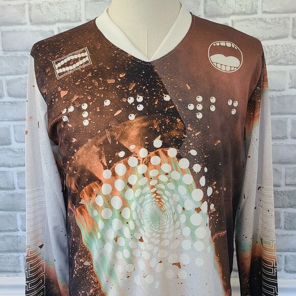 Flan Labs Rocket Soccer Jersey Mens M Brown Geo Long Sleeve Blokecore NEW - Picture 2 of 8
